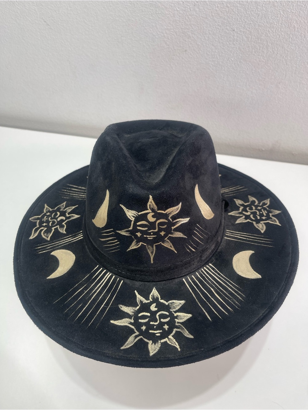 Celestial Whimsical Whimsigoth Witchy Black Western Hat Wool Painted Mexico Made